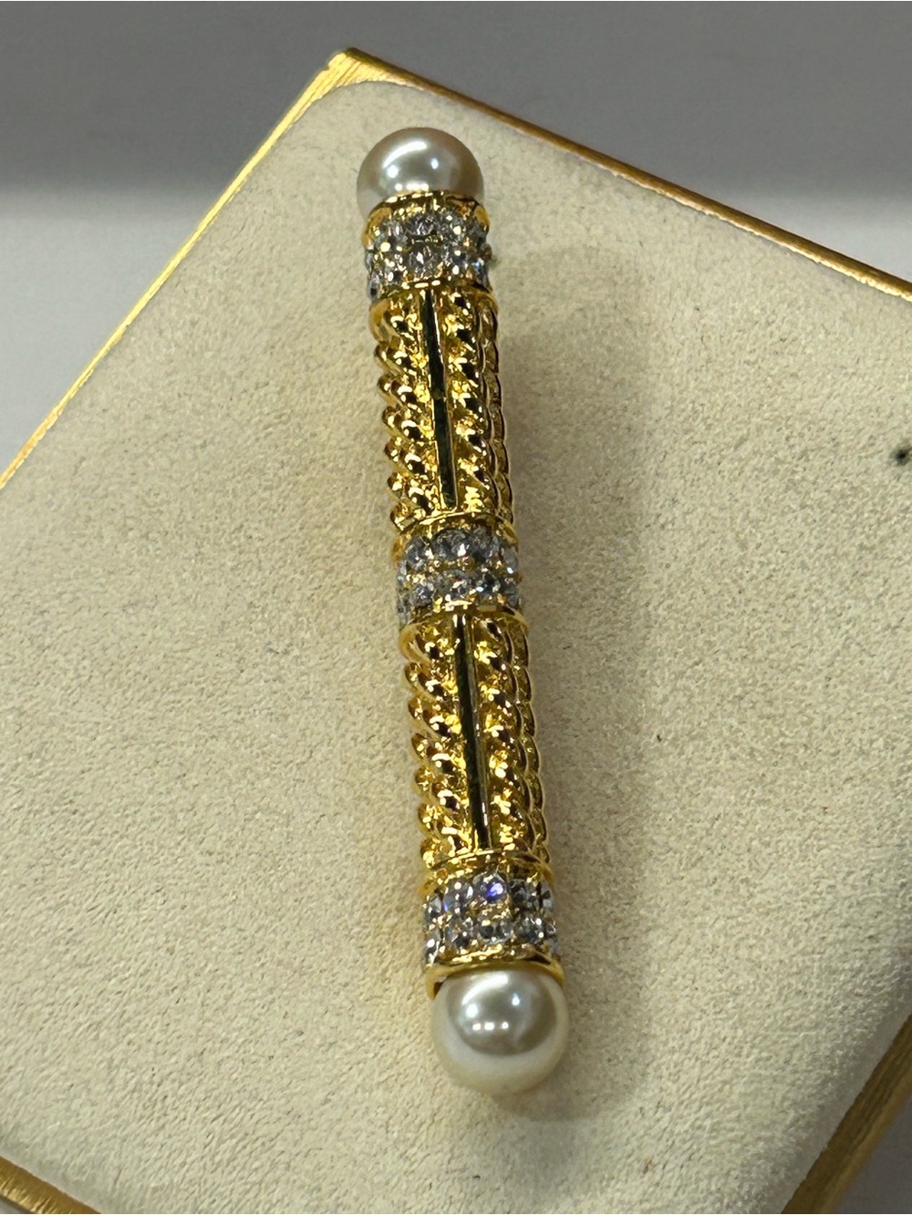Napier Elegant Gold-Tone Pearl and Crystal Bar Pin - Women's Jewelry
